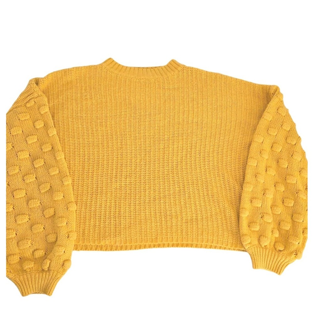 Pink Lily Womens Long Sleeve Crop Sweater‎ Size Medium Gold Crew Neck Oversized